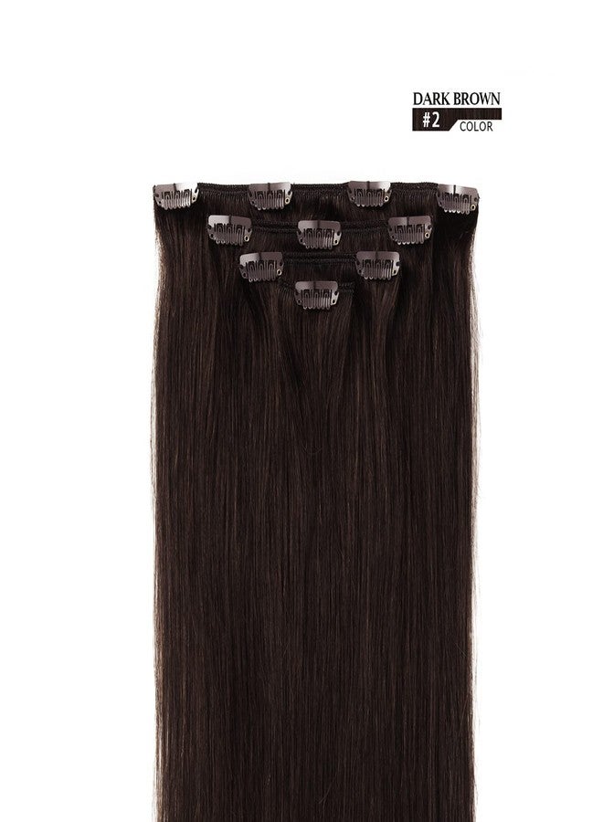 Winsky 16" Clip in Hair Extensions Remy Human Hair for Women - Silky Straight Human Hair Clip in Extensions 55grams 4pieces Dark Brown #2 Color - Image 2